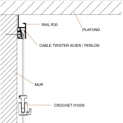 Rail accrochage mural R30 longueur 200 cm - Accrochage par câbles